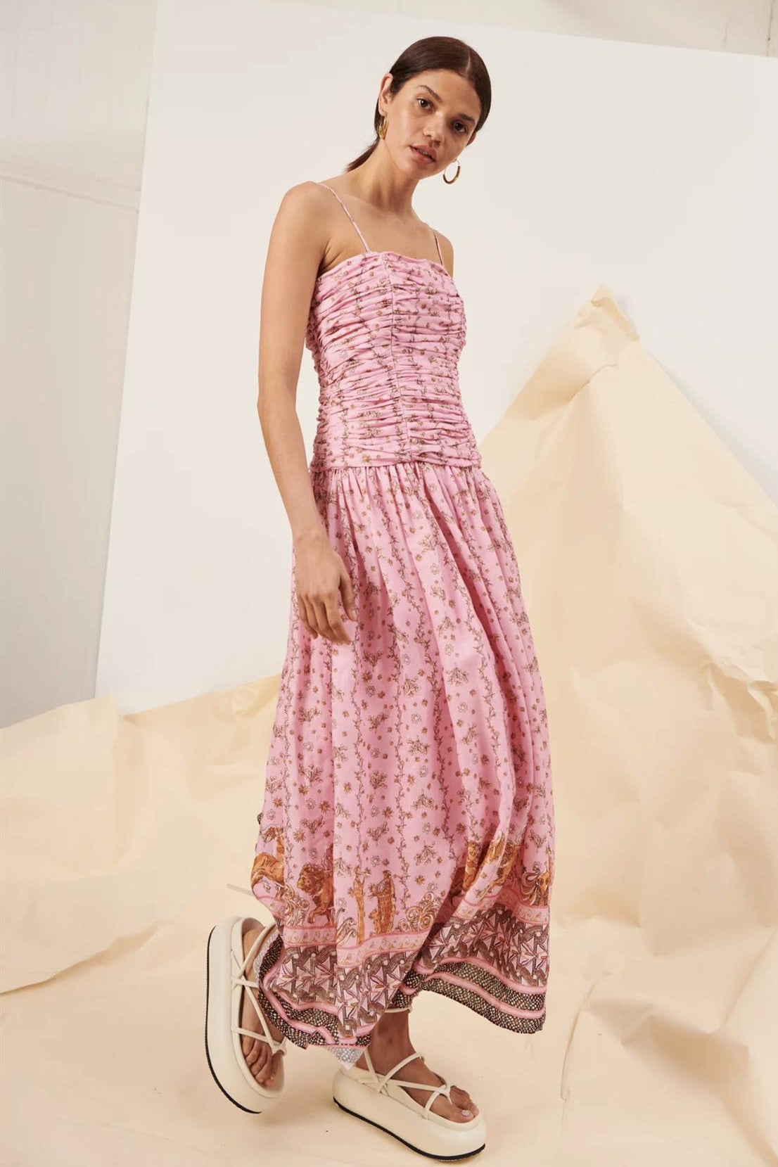 Sleeveless Shirring Maxi Dress