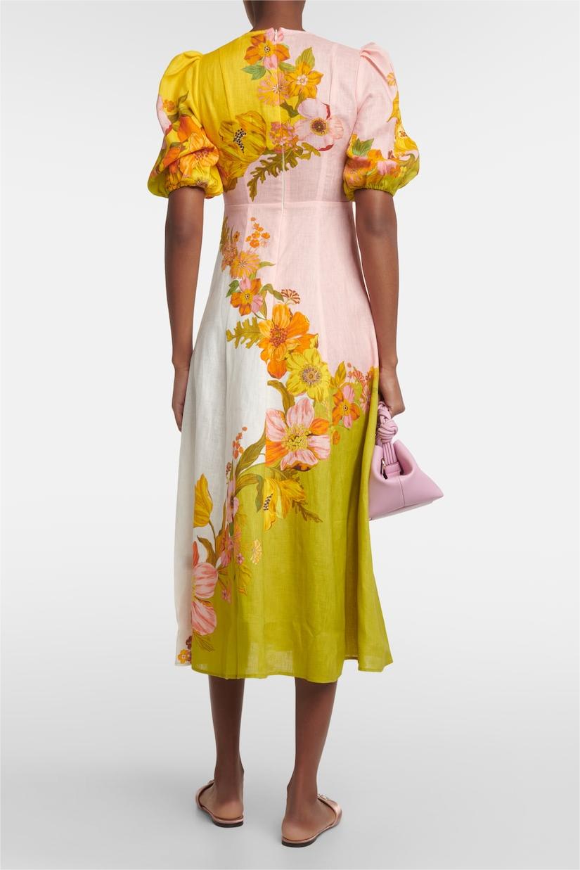 Puff Sleeve Round Neckline Midi Dress