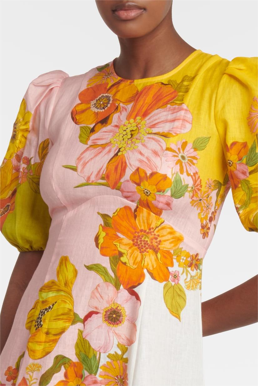 Puff Sleeve Round Neckline Midi Dress