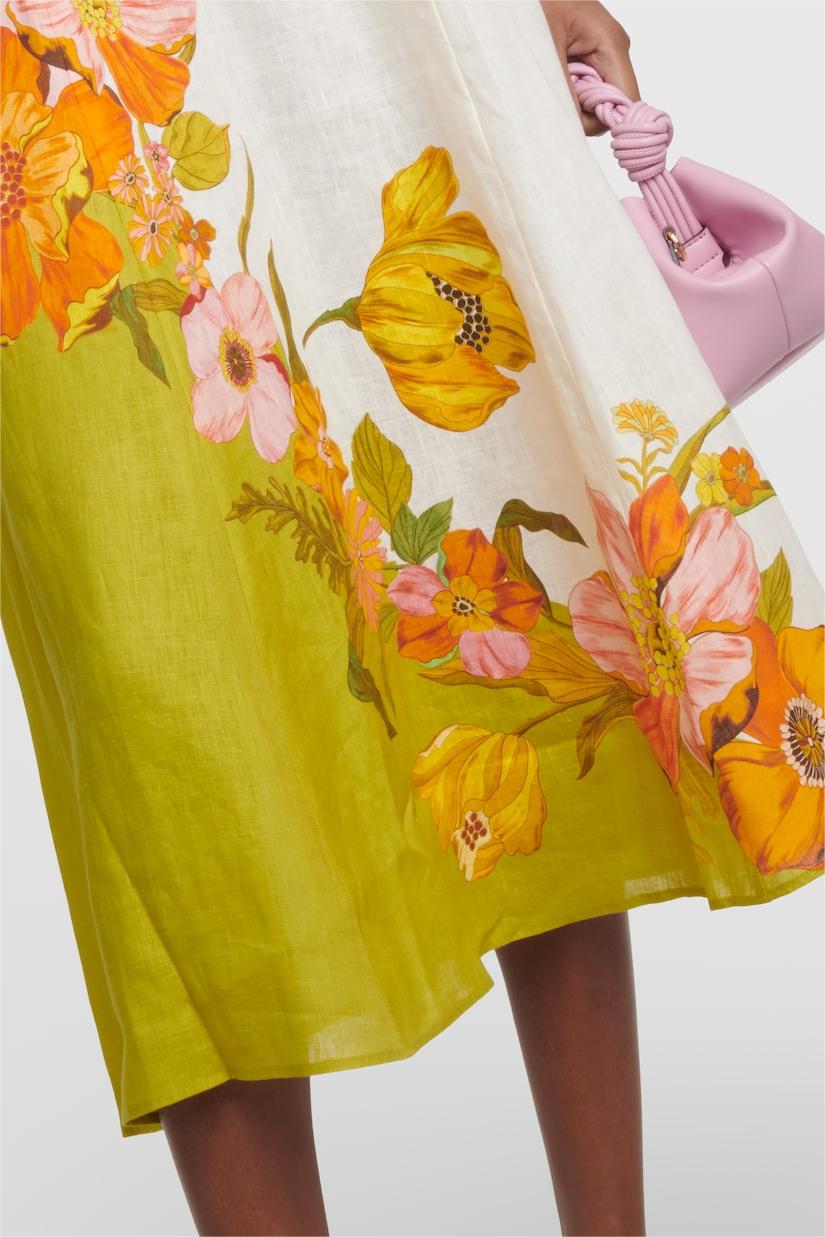 Puff Sleeve Round Neckline Midi Dress