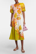 Puff Sleeve Round Neckline Midi Dress