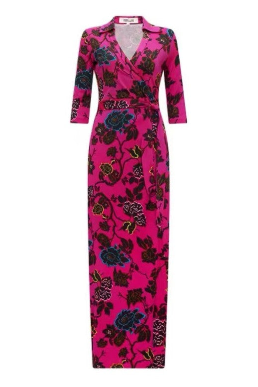 Mid Sleeve Lace Up Wrap Midi Dress
