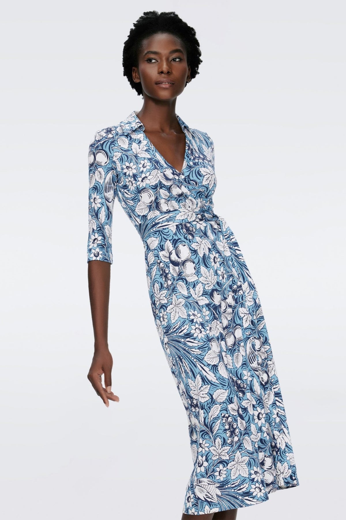 Mid Sleeve Lace Up Wrap Midi Dress