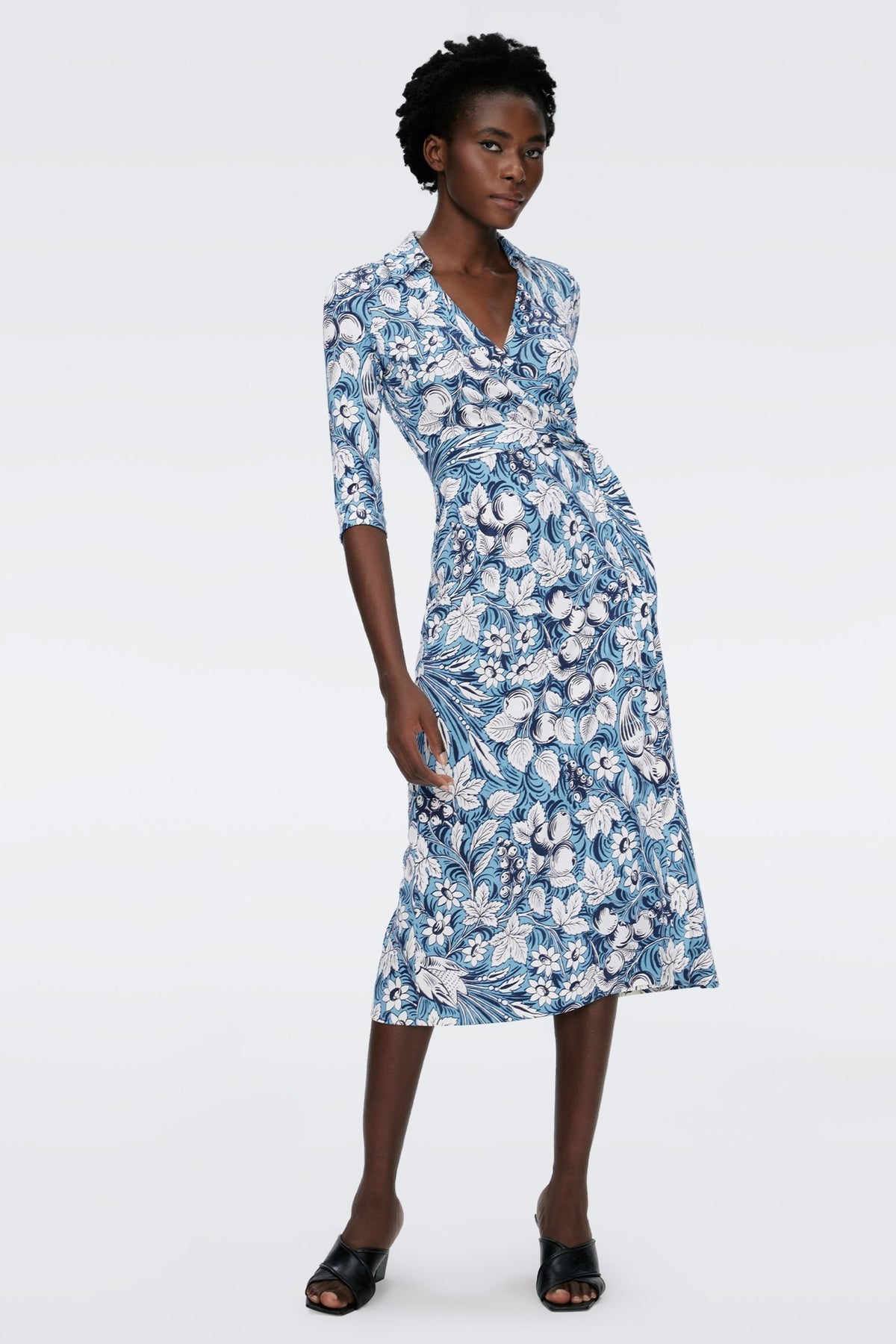 Mid Sleeve Lace Up Wrap Midi Dress