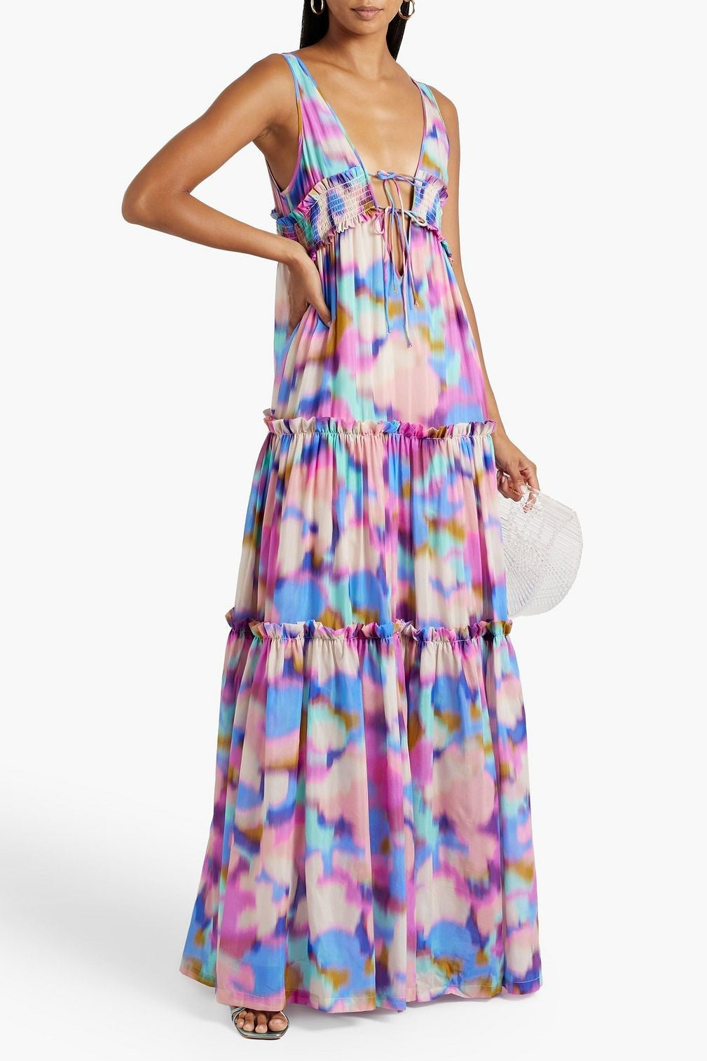 Frill Sleeveless V-neck Midi Dress