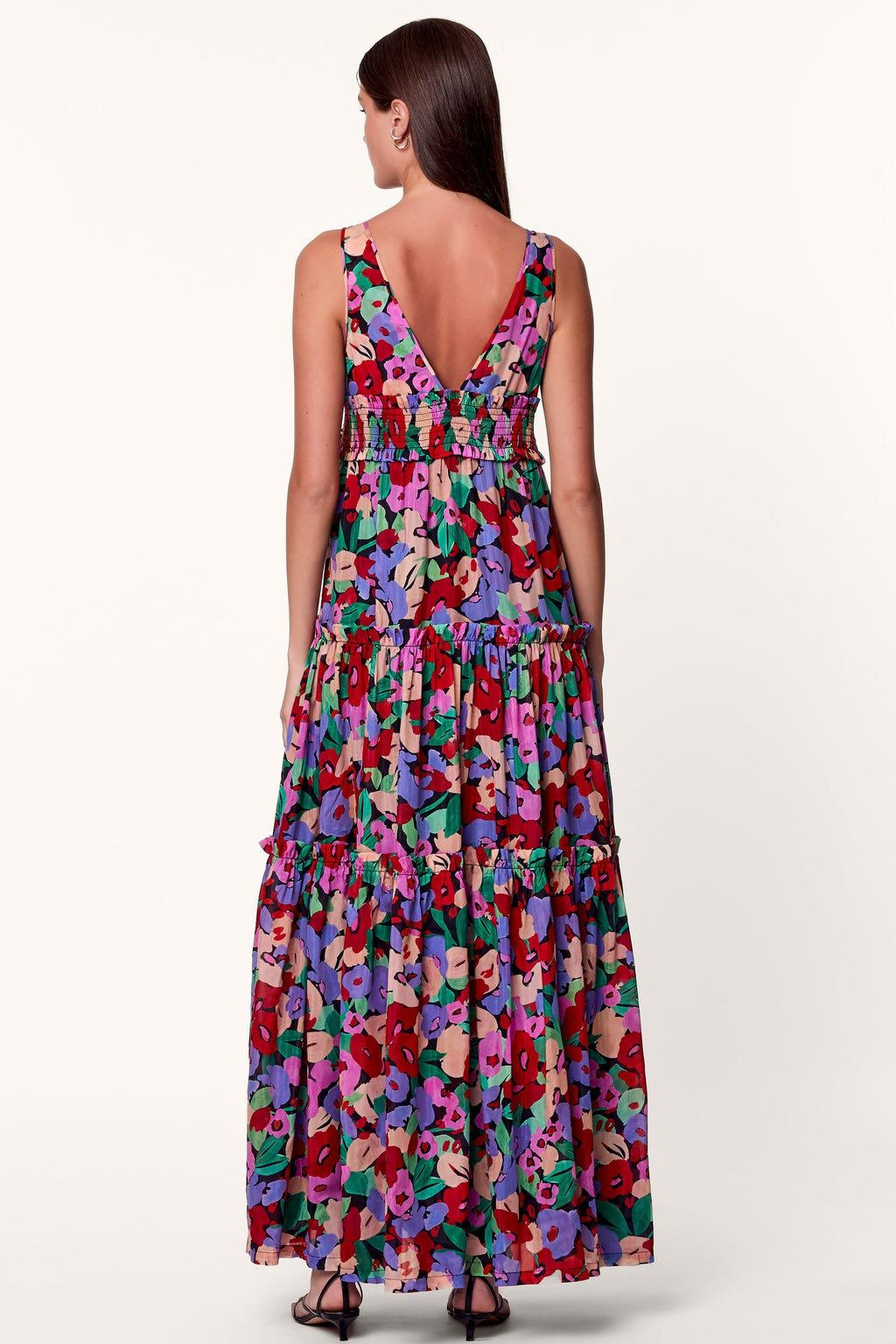 Frill Sleeveless V-neck Midi Dress