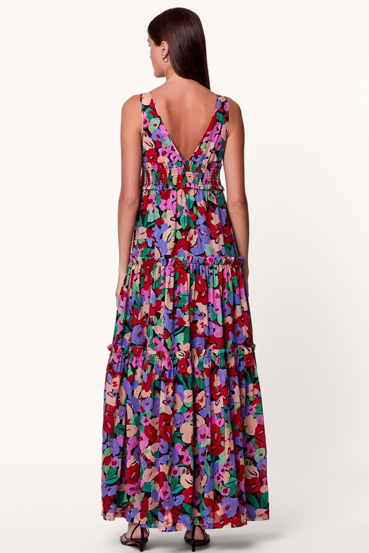 Frill Sleeveless V-neck Midi Dress