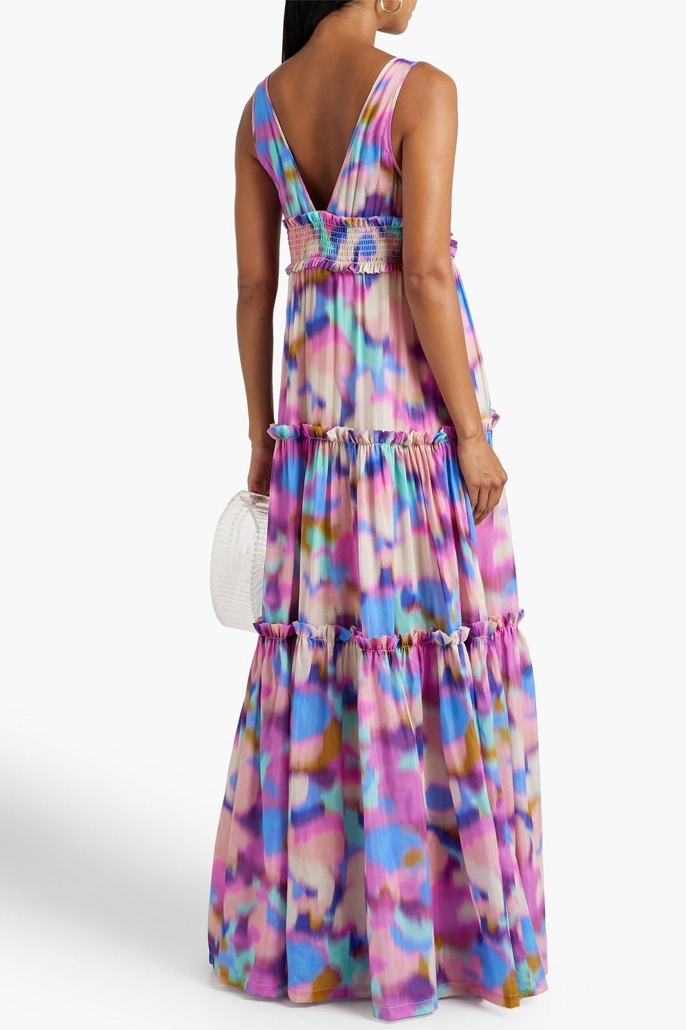 Frill Sleeveless V-neck Midi Dress