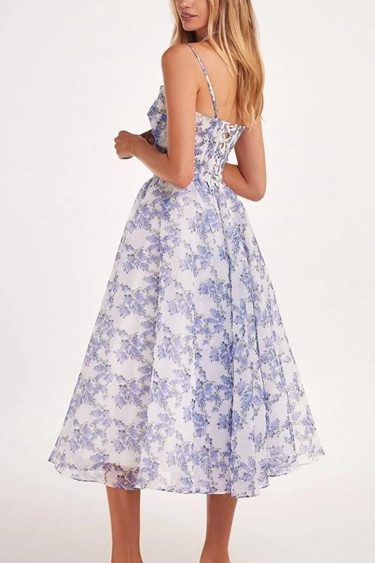 Backless Lace Up Slip Midi Dress