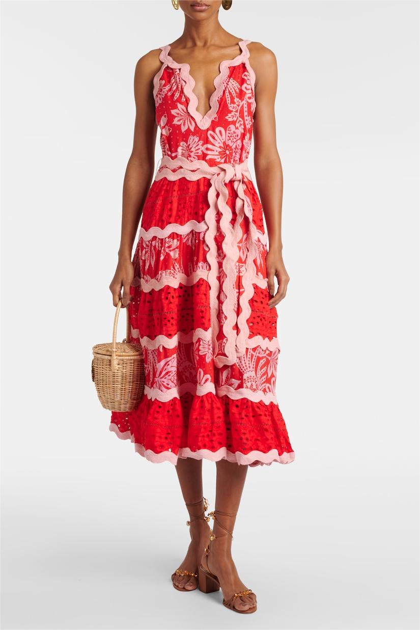 Lace Wavy Line Midi Dress With Belt