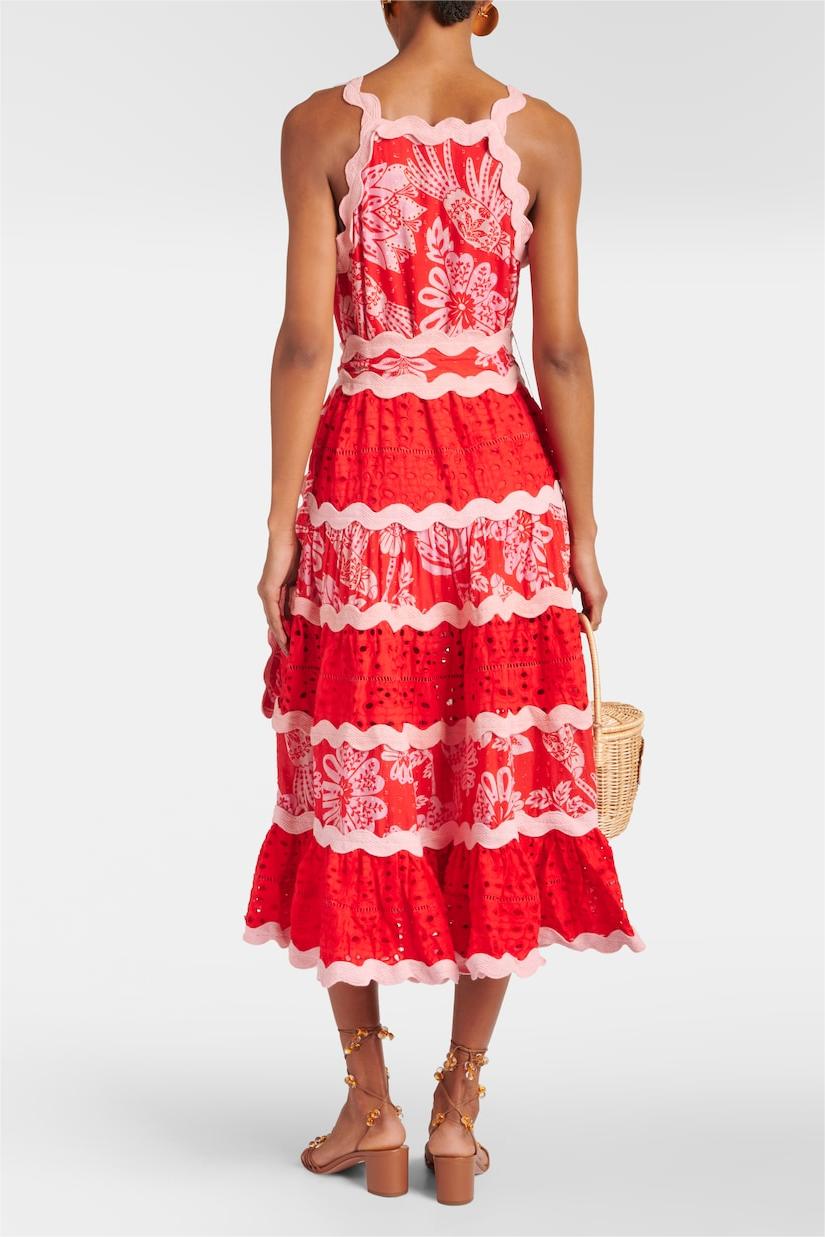 Lace Wavy Line Midi Dress With Belt