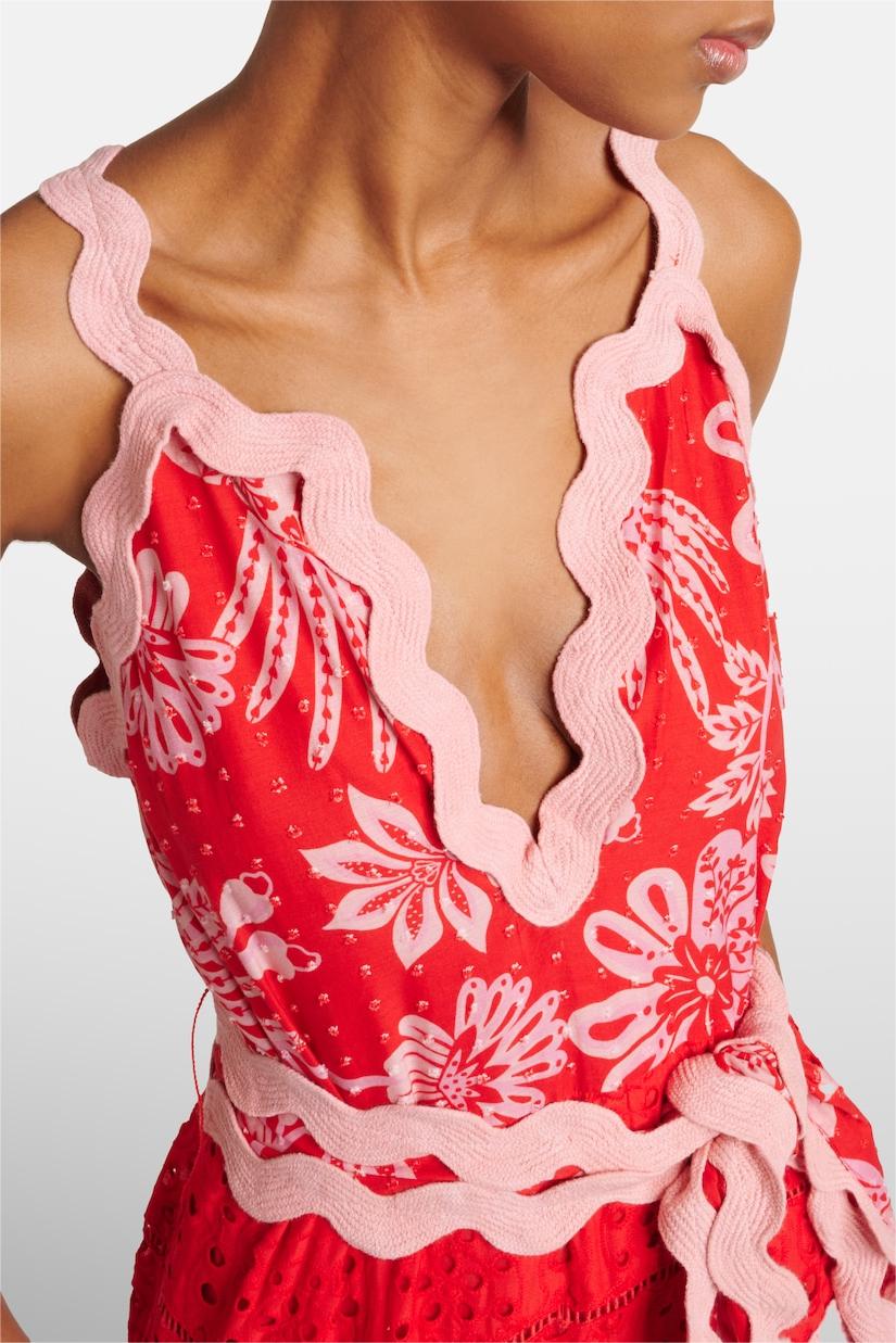 Lace Wavy Line Midi Dress With Belt