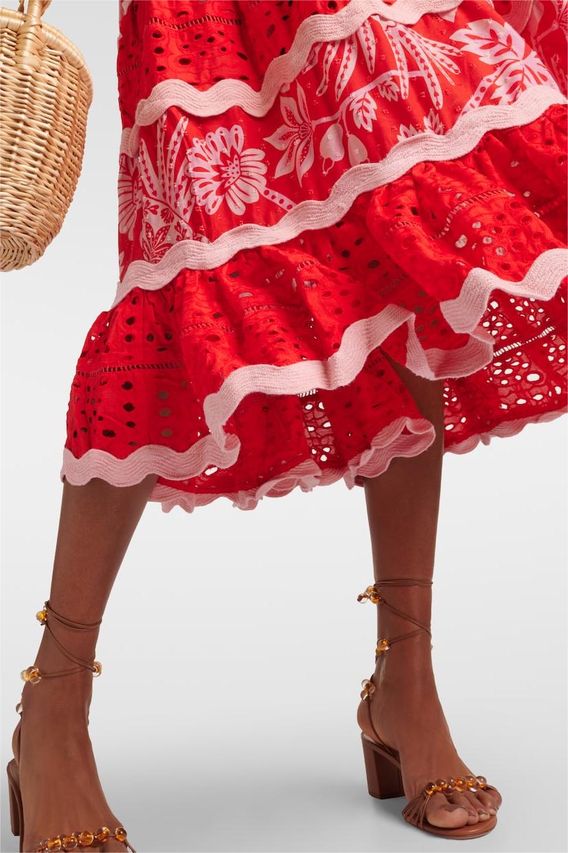 Lace Wavy Line Midi Dress With Belt