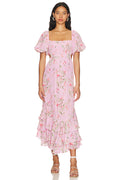 Smocking Puff Sleeve Midi Dress