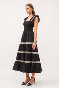 Lace Smocking Frill Sleeveless Midi Dress