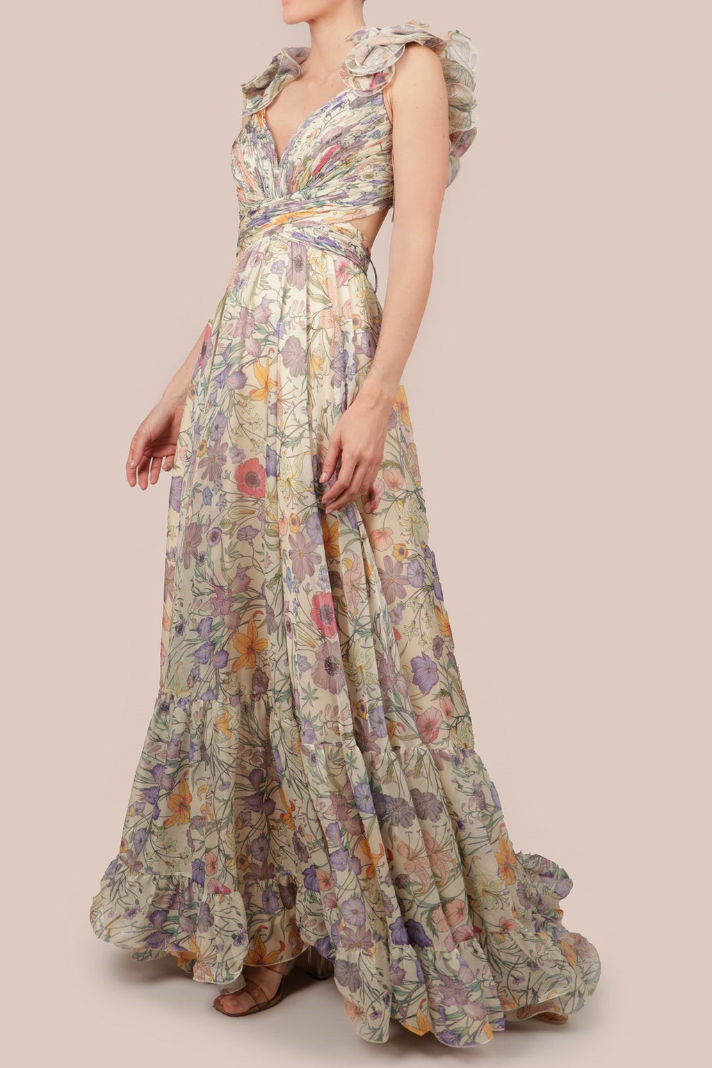 Pleated Backless Lace Up Maxi Dress