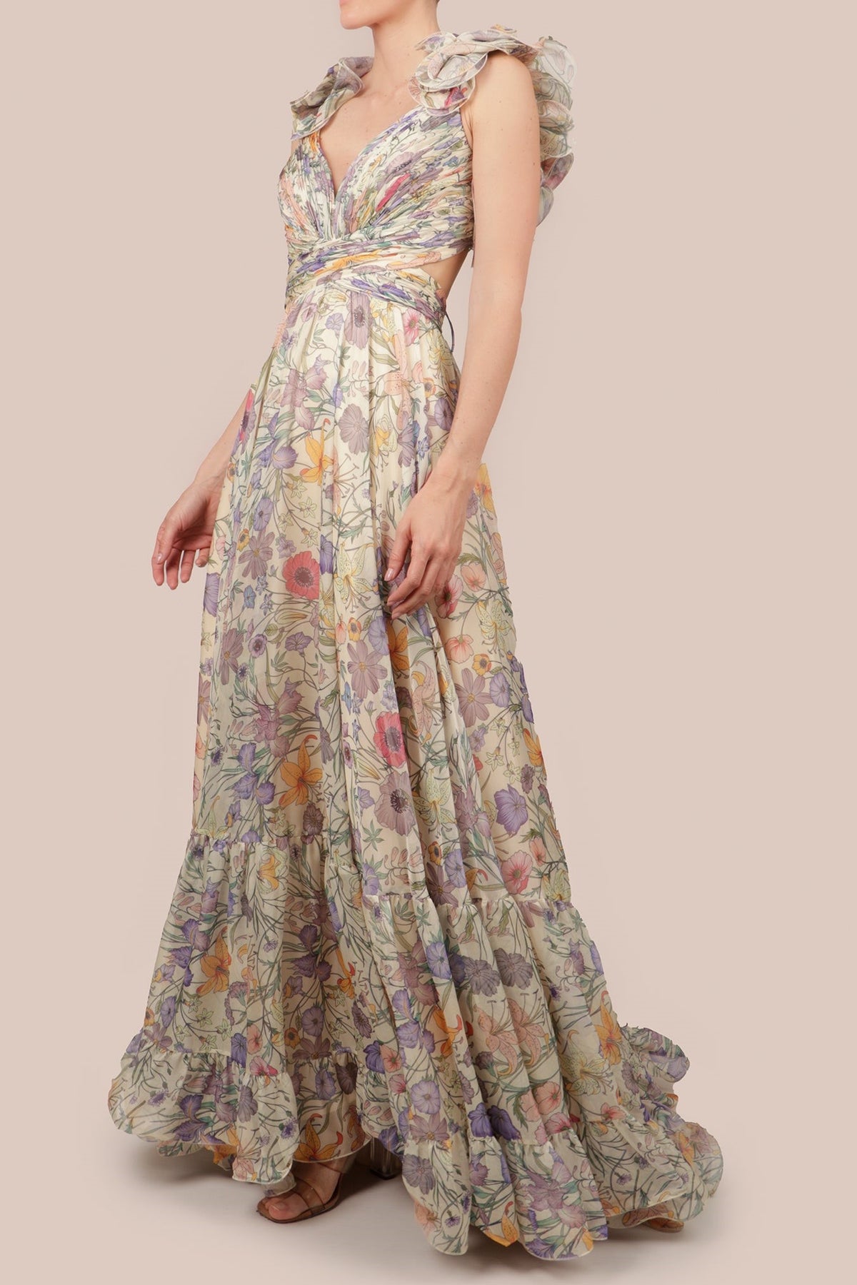 Pleated Backless Lace Up Maxi Dress