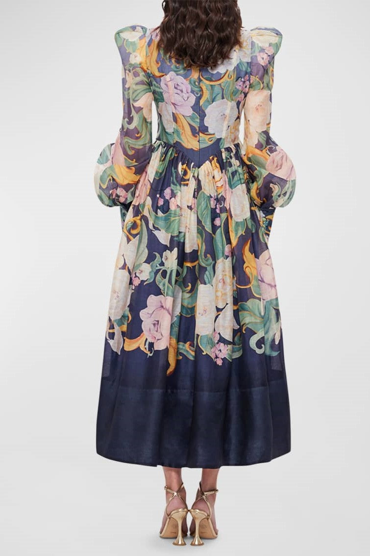 Round Neck Long Sleeve Midi Dress