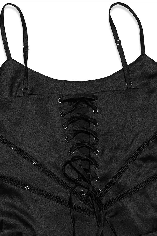 Satin Lace Up Maxi Dress Black