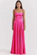 Satin Lace Up Maxi Dress Fuchsia