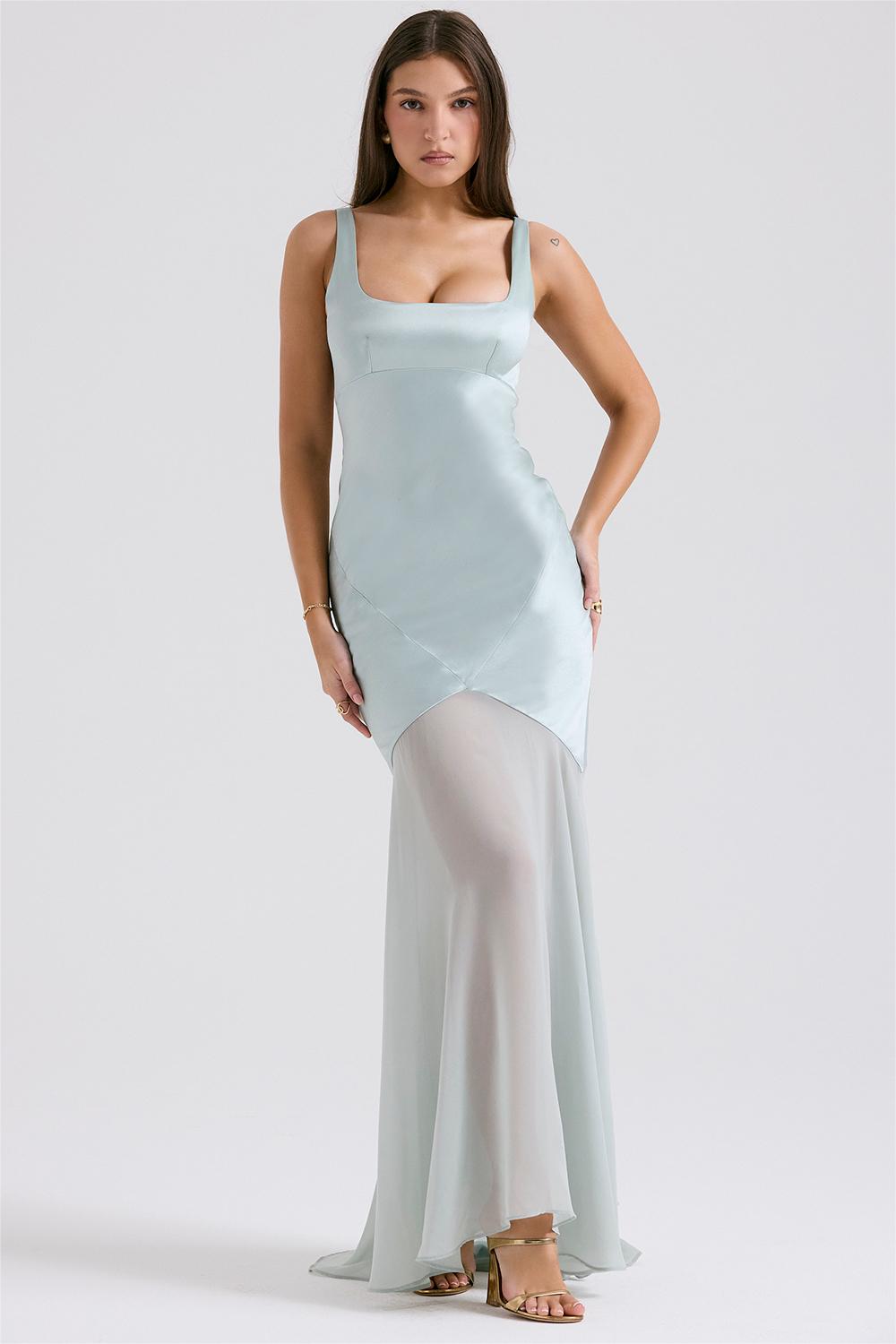 Satin Mesh Sleeveless Maxi Dress
