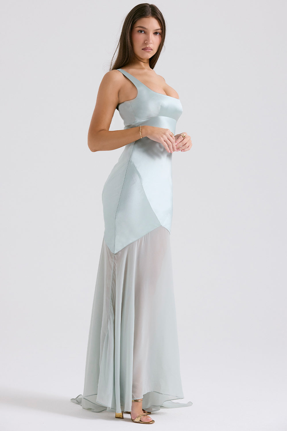Satin Mesh Sleeveless Maxi Dress