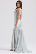 Satin Mesh Sleeveless Maxi Dress
