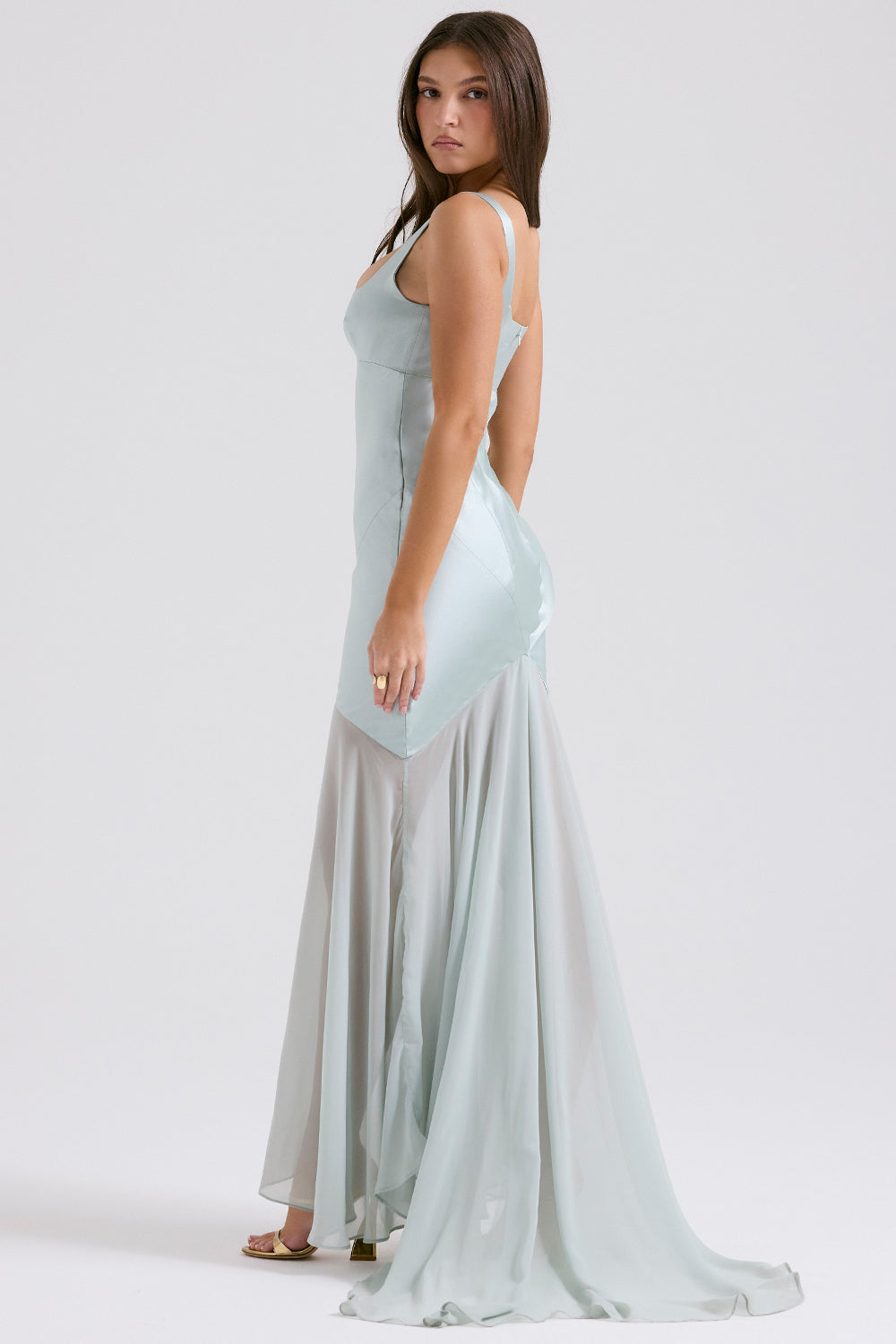 Satin Mesh Sleeveless Maxi Dress
