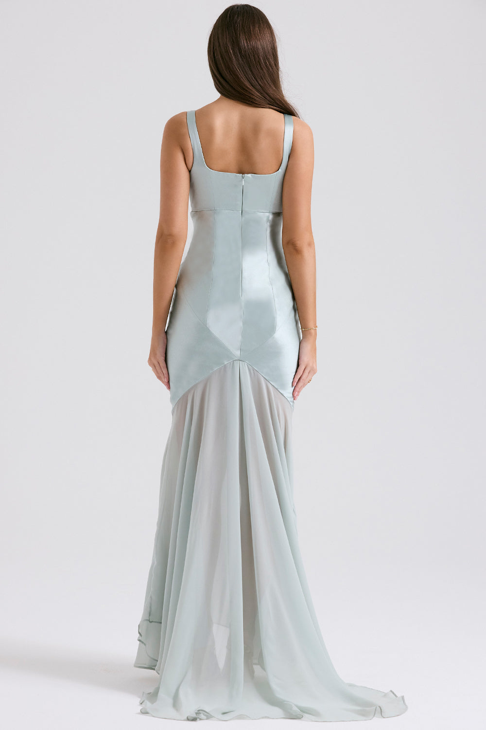 Satin Mesh Sleeveless Maxi Dress