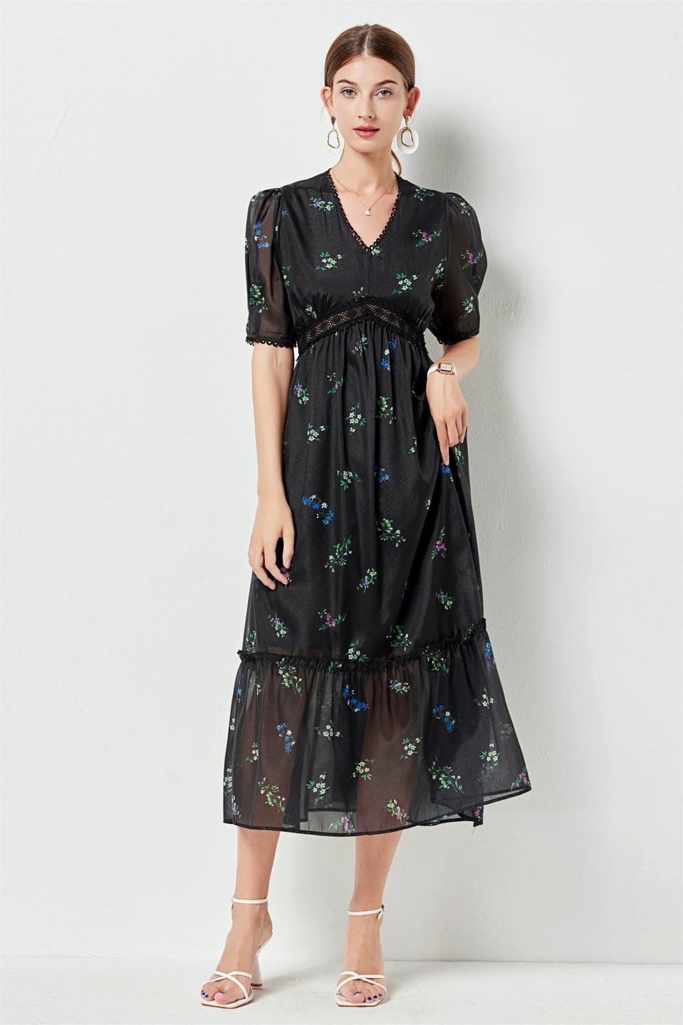 Lace Puff Sleeve Midi Dress