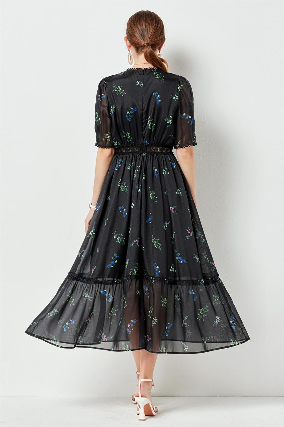 Lace Puff Sleeve Midi Dress