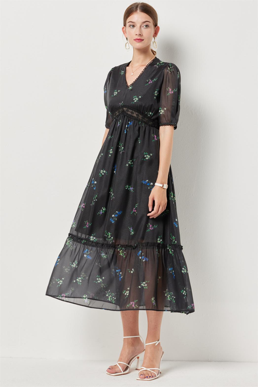 Lace Puff Sleeve Midi Dress