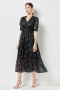 Lace Puff Sleeve Midi Dress