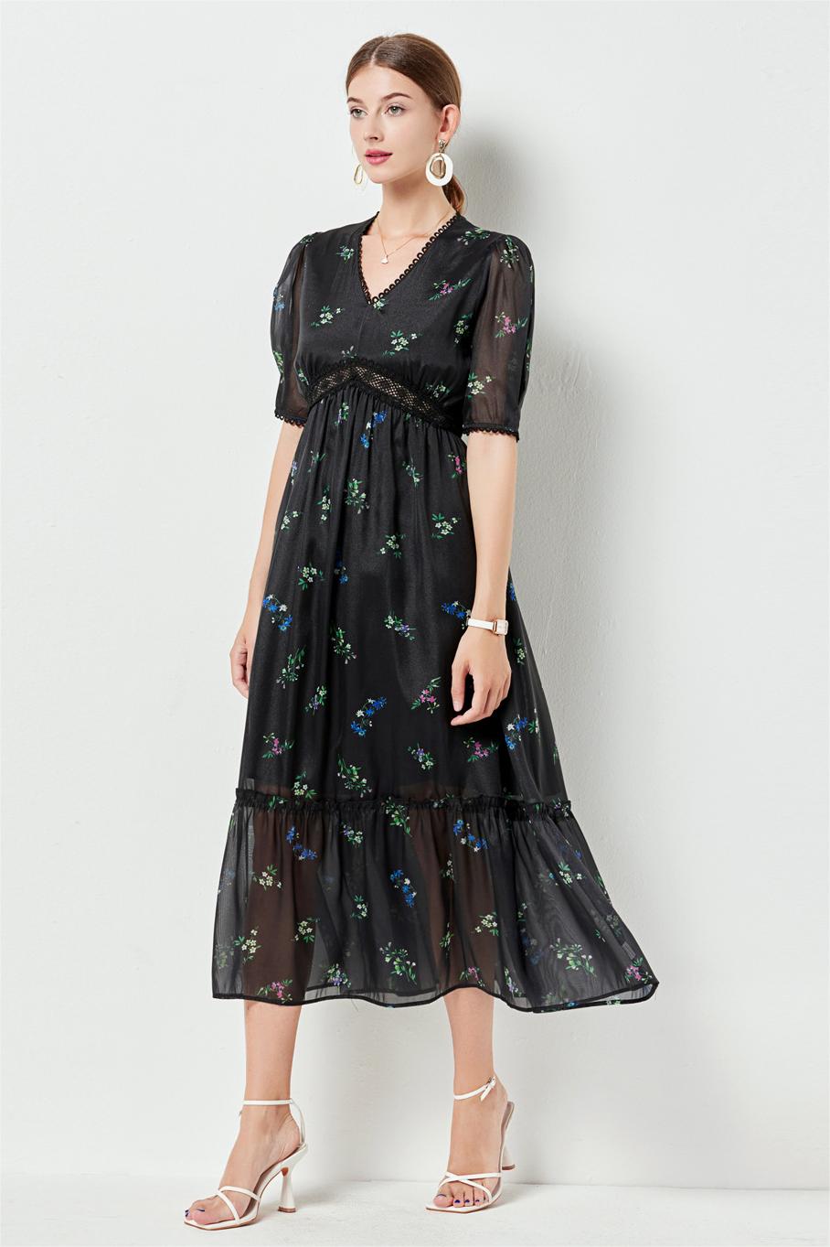 Lace Puff Sleeve Midi Dress