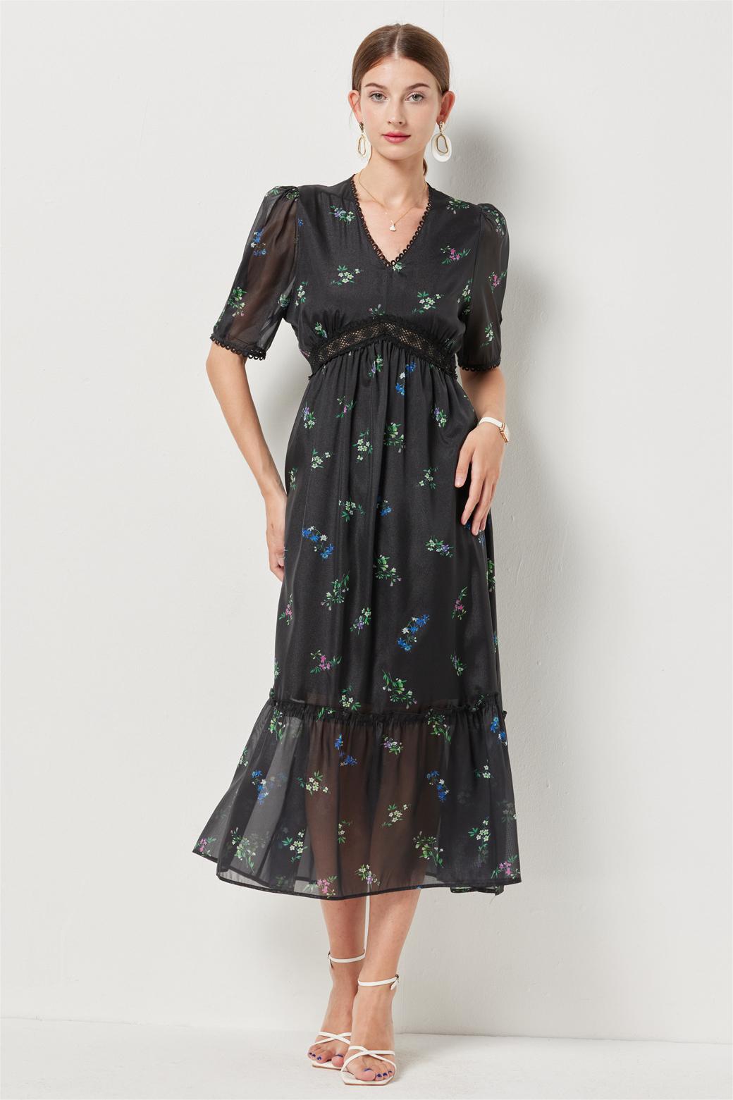 Lace Puff Sleeve Midi Dress