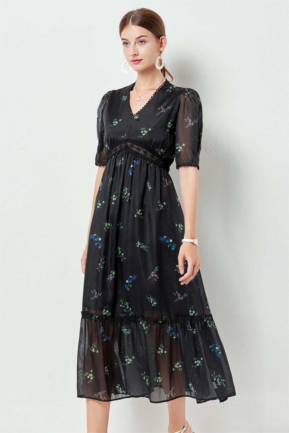 Lace Puff Sleeve Midi Dress