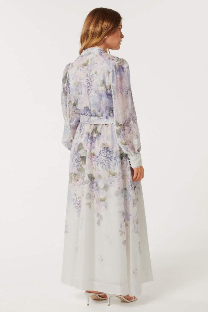 Lace Button Long Sleeve Maxi Dress With Belt