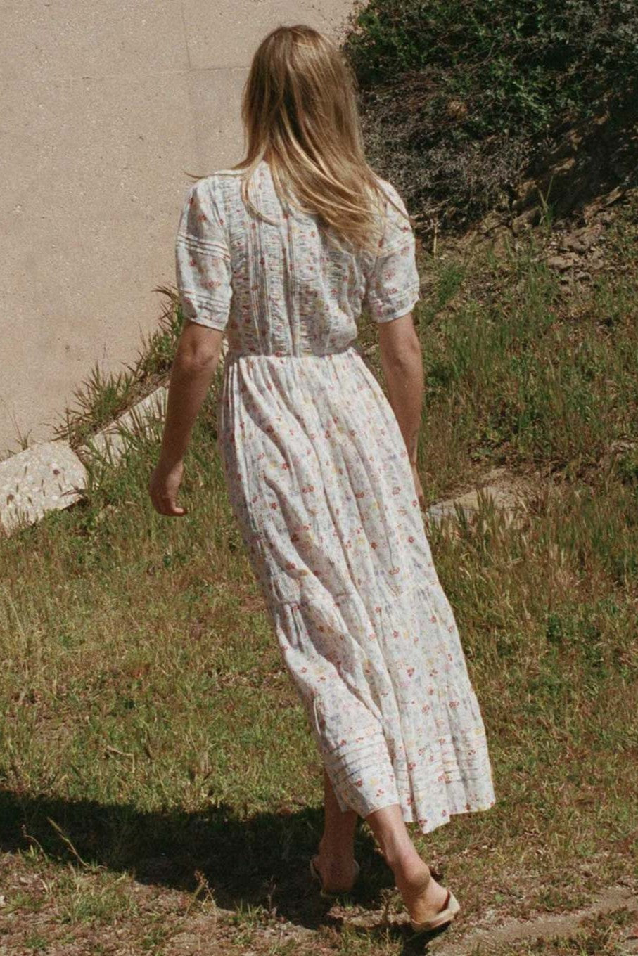 Frill Mid Sleeve Midi Dress