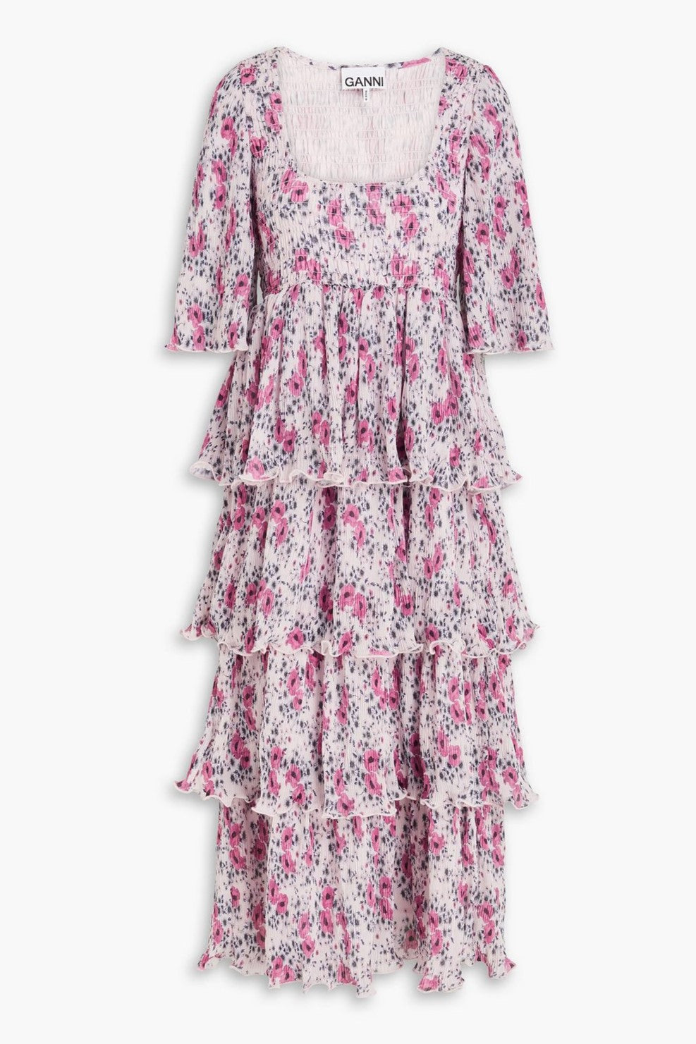 Mid Sleeve Square Collar Midi Dress