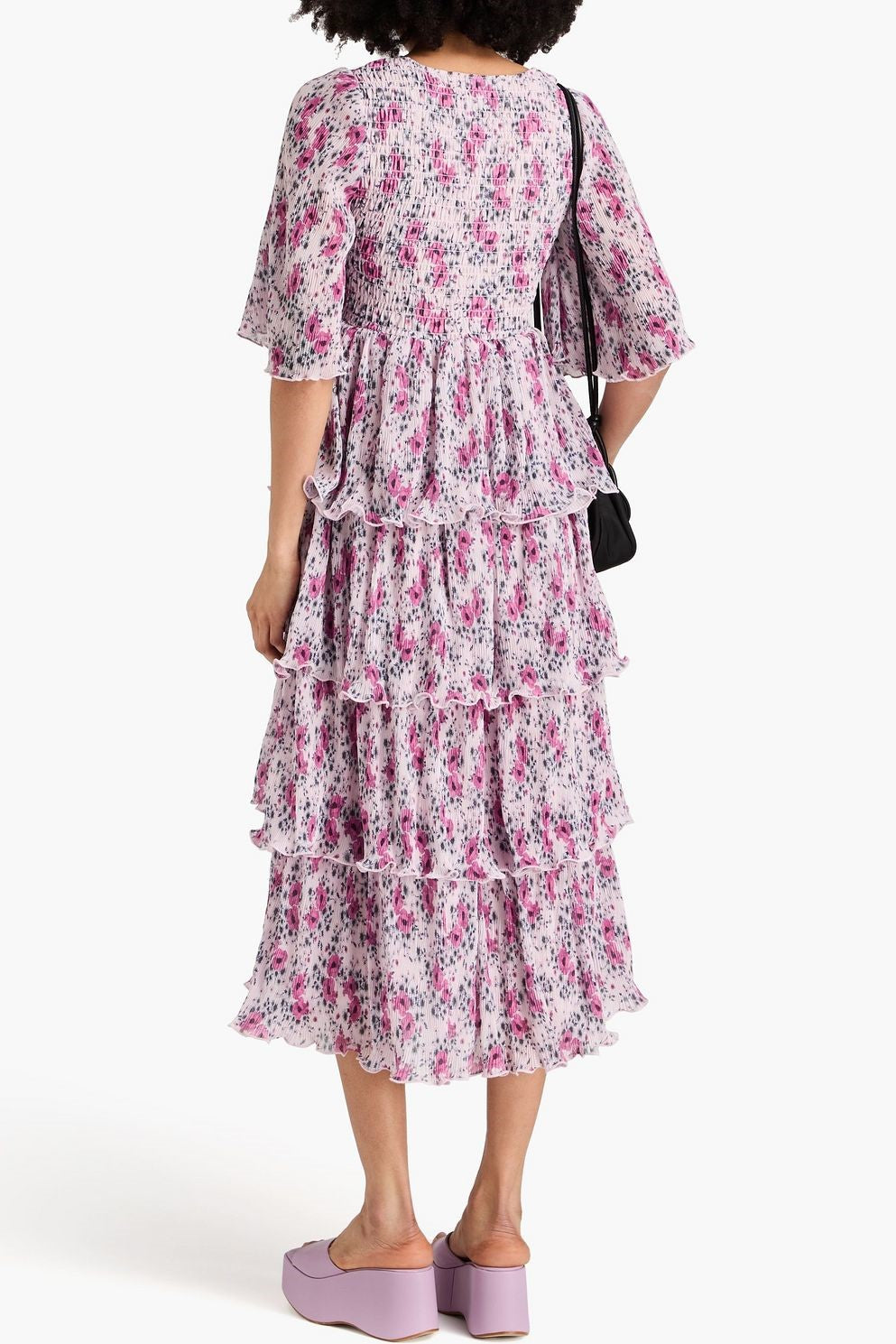 Mid Sleeve Square Collar Midi Dress