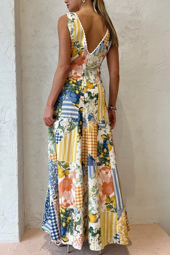 V-neck Sleeveless Splicing Maxi Dress