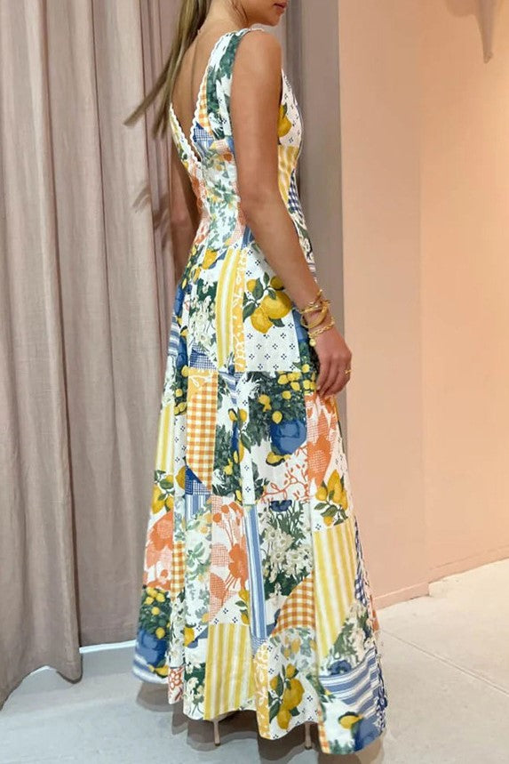 V-neck Sleeveless Splicing Maxi Dress