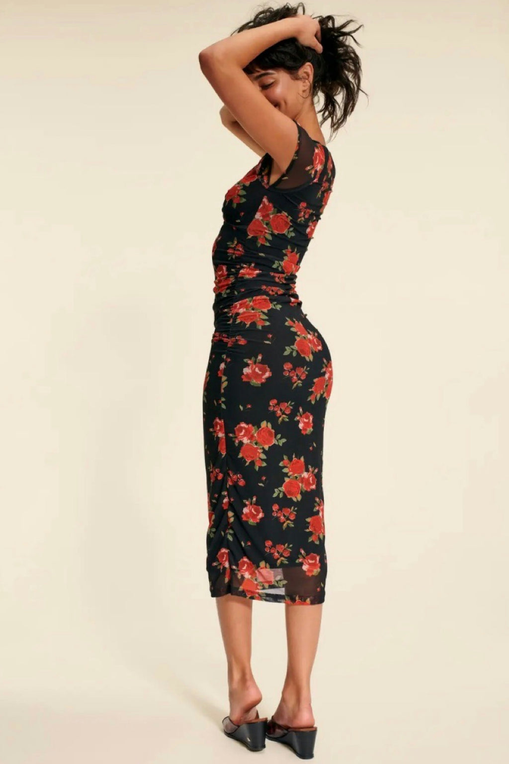 Mesh Sweetheart Neck Midi Dress