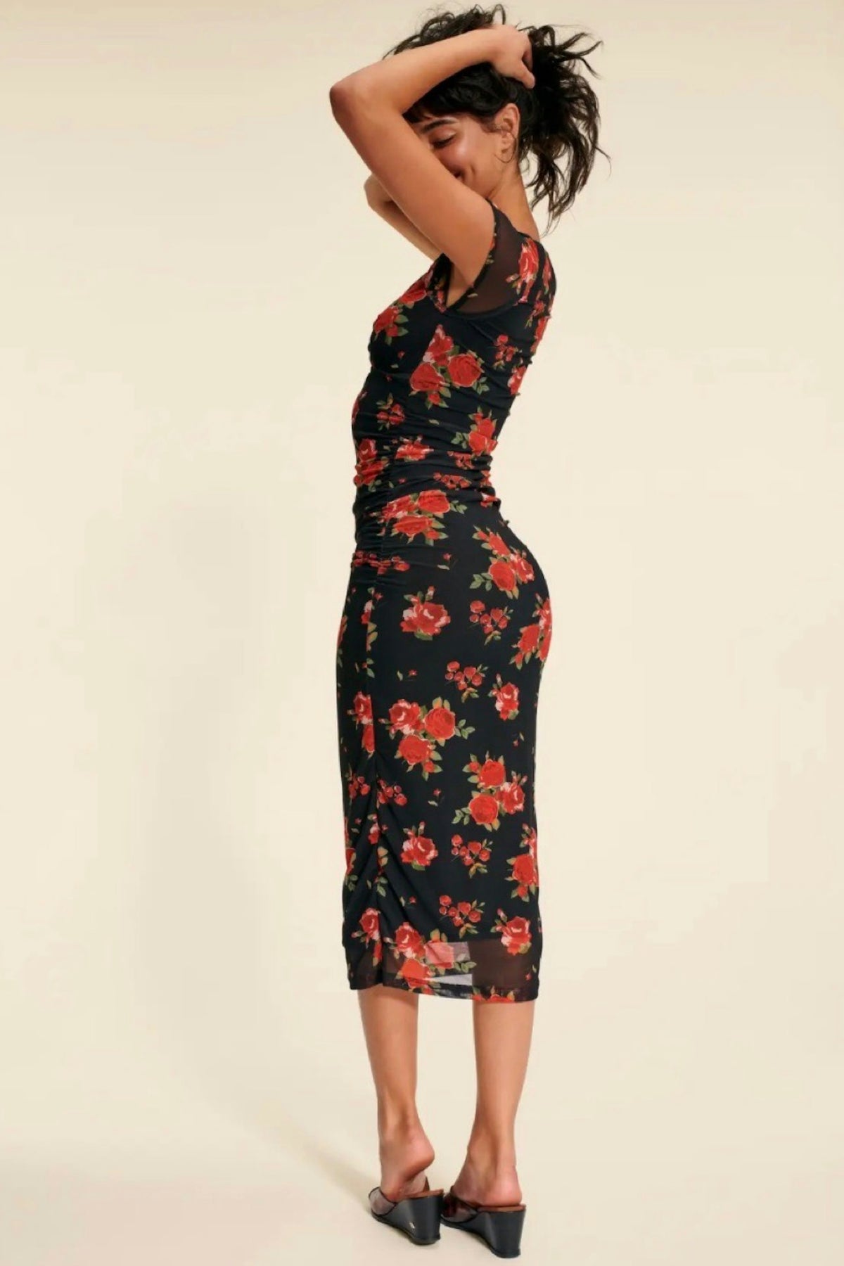 Mesh Sweetheart Neck Midi Dress