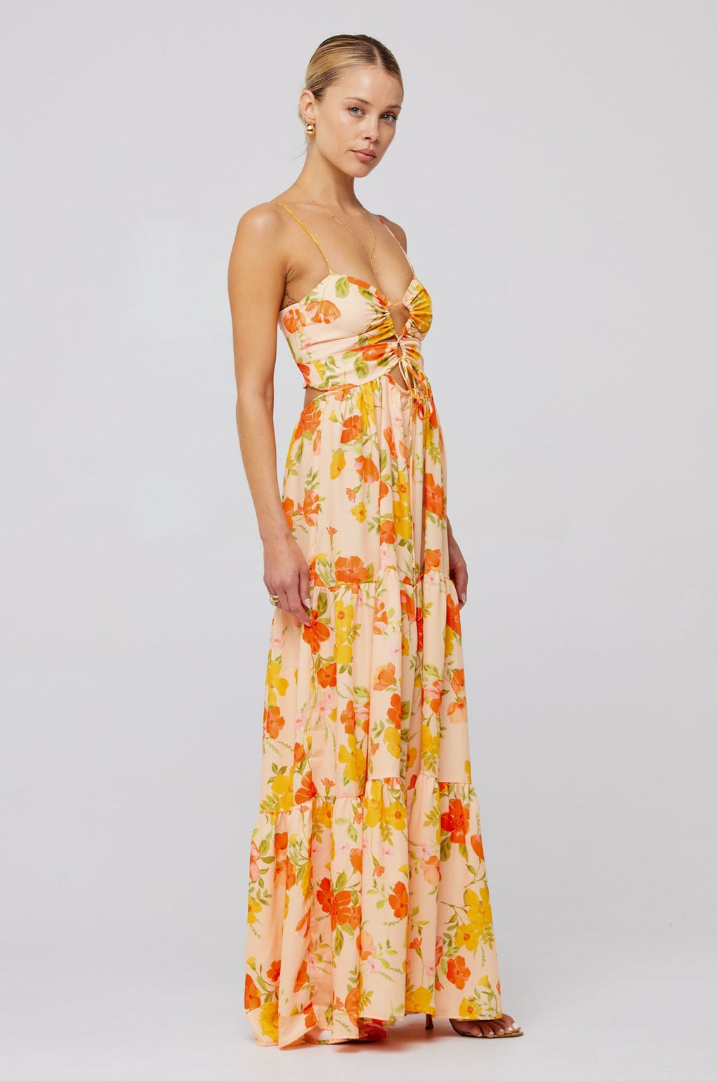 Shirring Lace-up Sleeveless Maxi Dress
