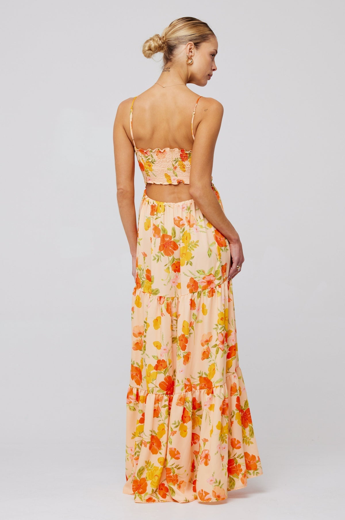 Shirring Lace-up Sleeveless Maxi Dress