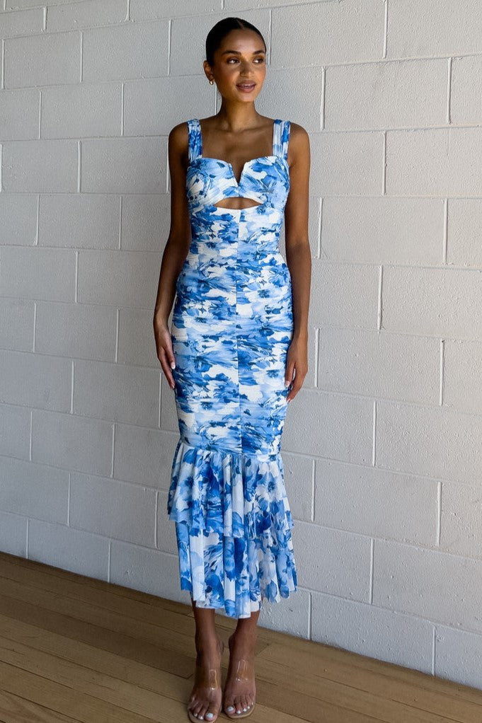 Mesh Cut-out Backless Midi Dress