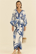Paisley Print Lace Up Long Sleeve Midi Dress