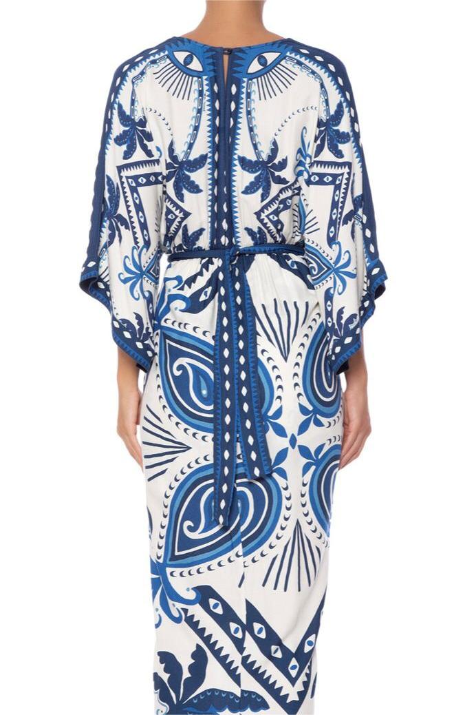 Paisley Print Lace Up Long Sleeve Midi Dress