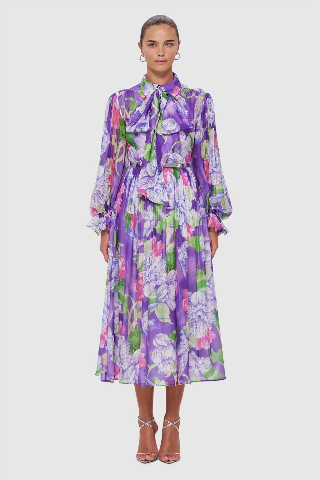 Lantern Sleeve Lace-up Midi Dress